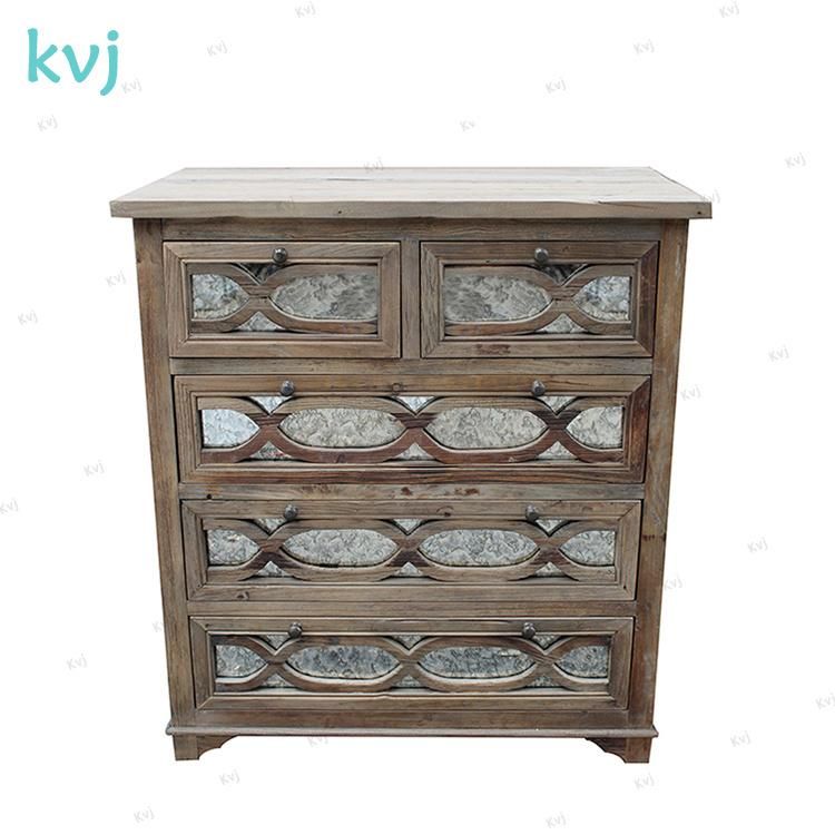 Kvj-7306 French Rustic Vintage Storage Cabinet with Antique Glass Doors