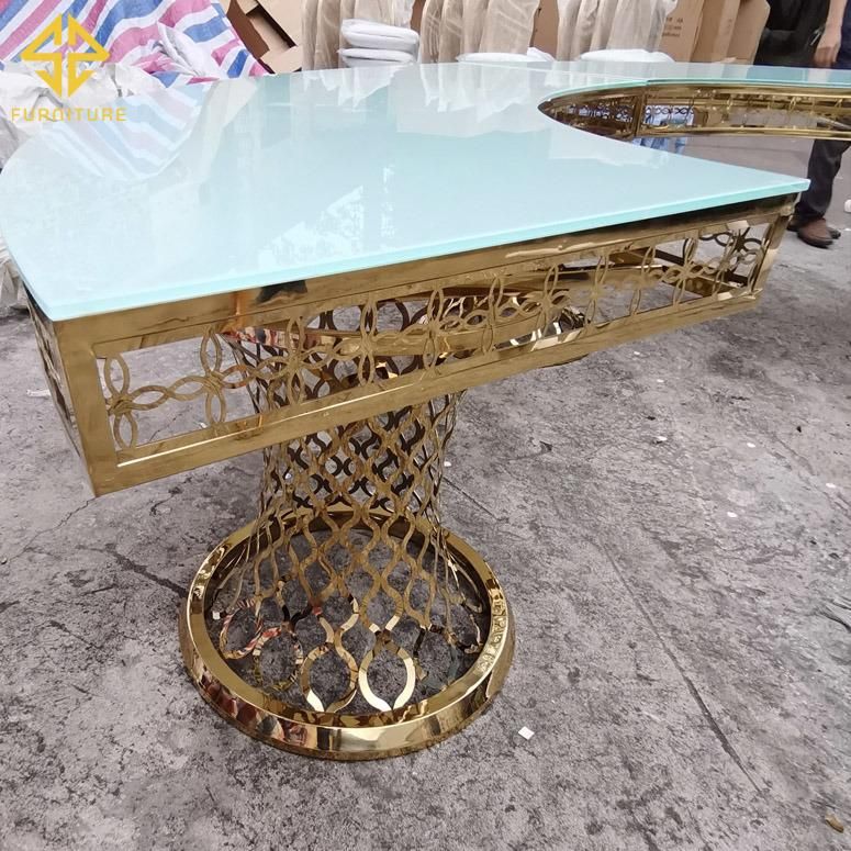 Sawa Long Shape Golden Stainless Steel Frame Serpentine Dining Table Set Luxury