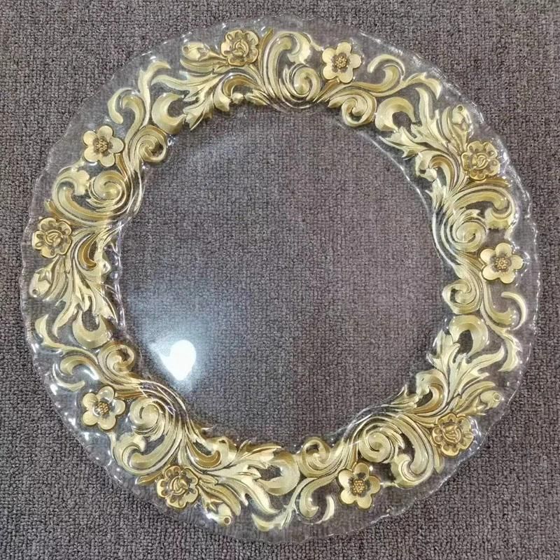 High Quality Round 13" White Dinner Gold Marble Serving Charge Plate for Wedding