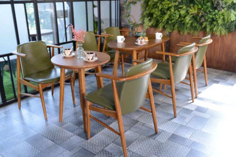 Cheap Leather Wooden Restaurant Cafe Dining PU Back Chairs and Tables Dining Sets