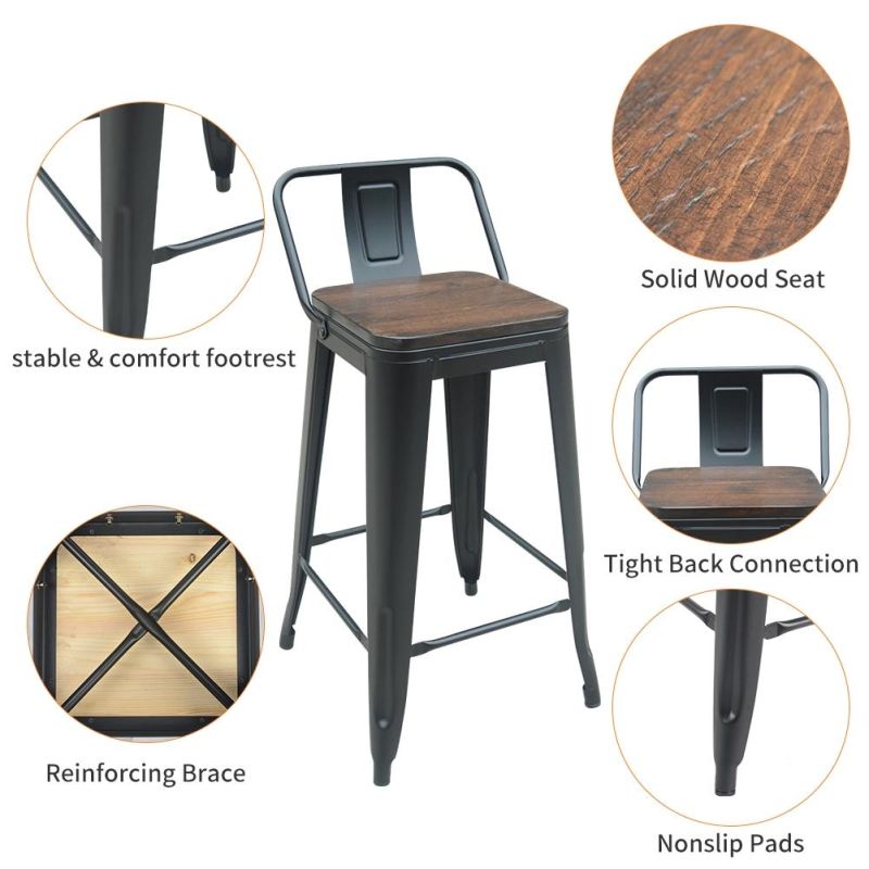 American Style Modern High Bar Chair Black Iron Metal Bar Chair with Backs for Restaurant Bar Counter