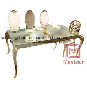 Luxury Rectangle Mirror Glass Stainless Steel Dining Table