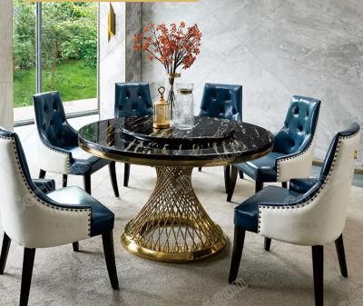 European Dining Furniture Marble Top Dining Table with Metal Base