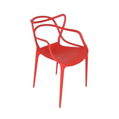 Leisure Hollow Cat&prime;s Ear Arm Simple Coffee Stackable Plastic Italian Garden Chair with Armrests