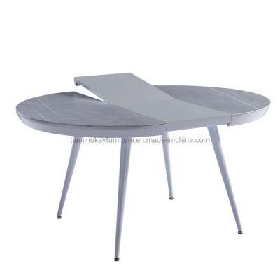 2021 New Design Ceramic Round Top Dining Table with Four Metal Legs