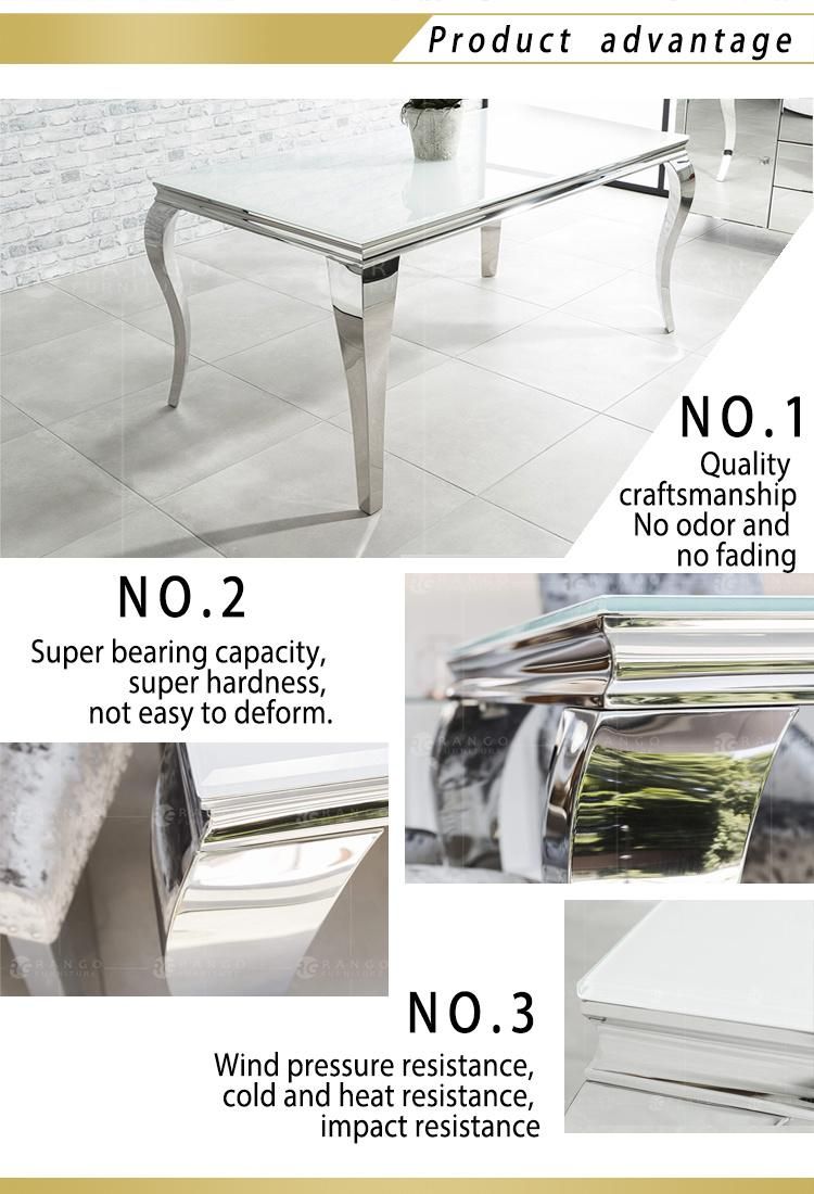 Luxury Silver Glass Dining Table Dining Table Room Furniture Restaurant Table Dining Room Sets with 6 Chairs