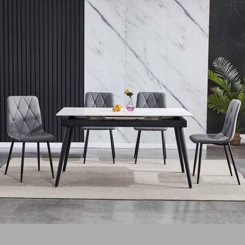 Modern Furniture Slate Ceramic Table Luxury Folding Extendable Dining Table Sets Sintered Stone Ceramic Italia White Marble Dining Table and Chair Sets