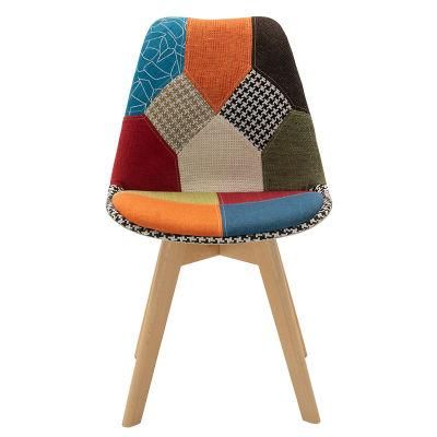 2021 Wholesale Modern Custom Fabric Cover Patchwork Chair Beech Legs Dining Chair