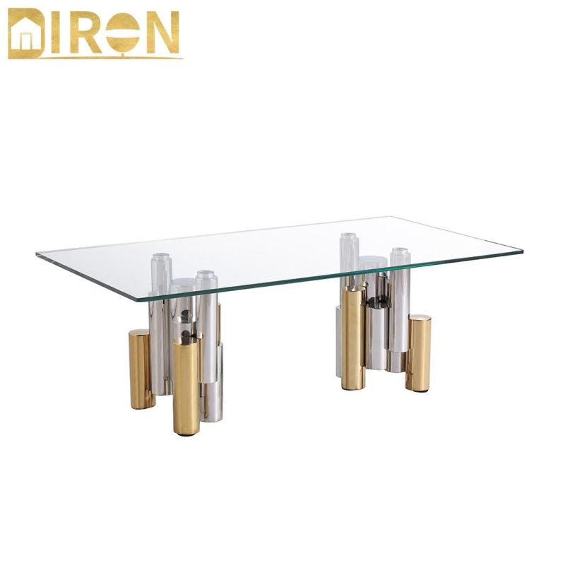 Dining Room Furniture Glass Imported Dining Table with Gold Stainless Steel