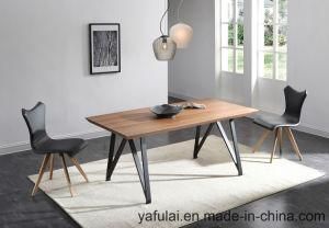 Walnut Veneer MDF Top Dining Table with Metal Frame Feet
