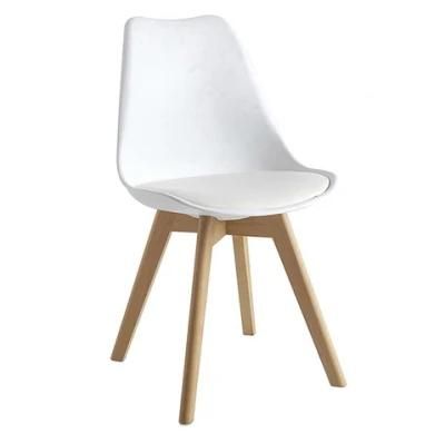 Cheap Colored Plastic Dining Chair with Beech Wood Legs for Dining Room