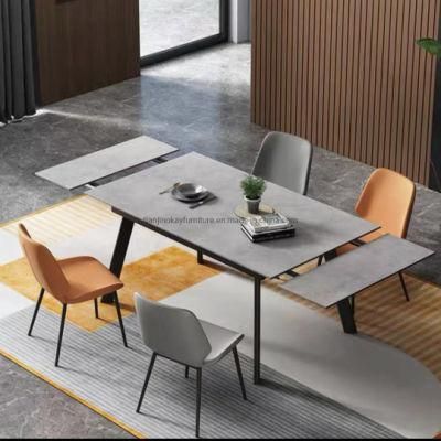 Okay Furniture New Design Sintered Stone Black Extension Slate Dining Table