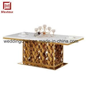 Luxury Gold Scale Design Stainless Steel Hollow Base Dining Table with White Marble