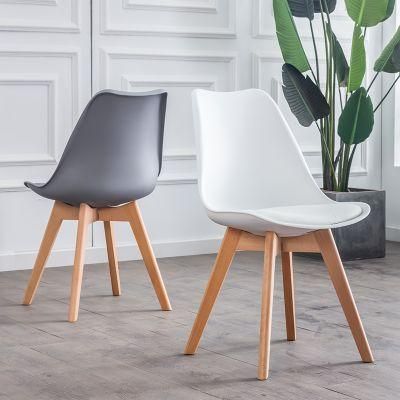 Modern Colored PP Chair Plastic Chair Beech Wood Legs Dining Chair with PU Cushion