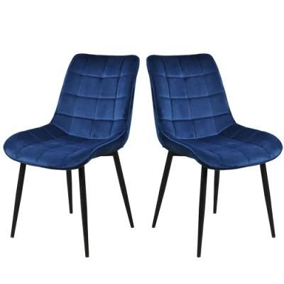 Restaurant Home Furniture Dining Room Modern Blue Velvet Fabric Metal Room Dining Chair Set