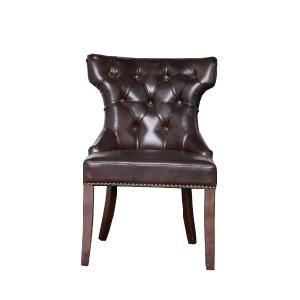 Brown PU Leather Tan Dining Chair with Wing Back
