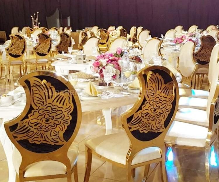 Customized Wedding Event Leather Special Chairs with Crescent Flower Back