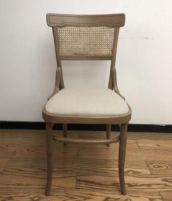 Kvj-9016b Vintage Rattan Back Oak Wood Dining Chair