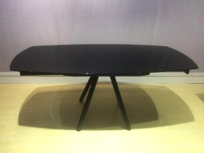 Black Painted Tempered Glass Dining Table with Metal Legs for Rotation Table Top