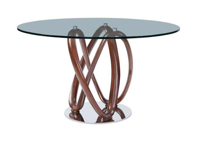 Factory Modern Living Room Stainless Steel Wooden Glass Round Dining Table