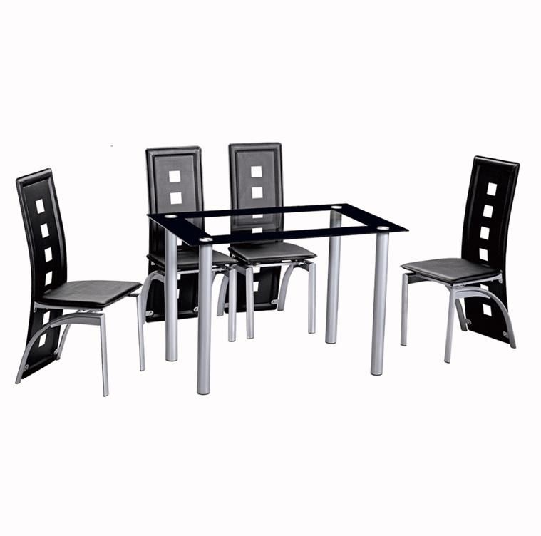 Home Kitchen Furniture French Style Rectangular Small Space Saving Patio Hotel Restaurant Black Tempered Glass Top Cafe Dining Room Table Set