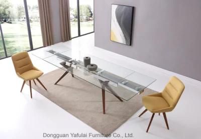 Classic Hot Sale Extension Clear Glass Wooden Dining Table for Home