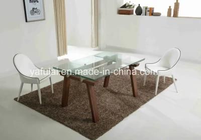 Morden Glass Extension Dining Table Solid Wood Dining Furniture