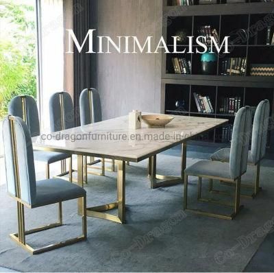 Modern Stainless Steel Dining Table Italian Restaurant Furniture Marble Top