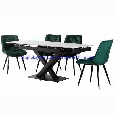 Hot Sell 4/6/8/10 Seater Large Space Saving Popular Marble Sintered Stone Ceramic Top Frame Metal Leg Extendable Dining Table