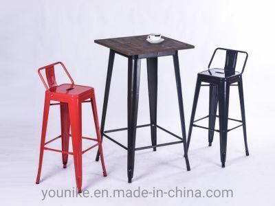 Metal Bar Table with Wood Top Vintage Indoor and Outdoor