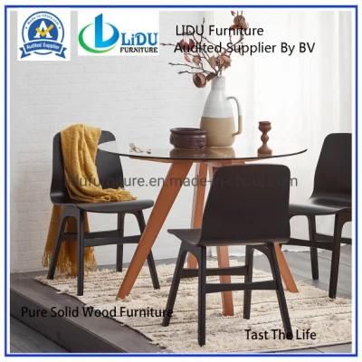 Wooden Round Table Best Price Glass Transparent Round Coffee Dining Table with Wooden Legs Dining Room Set