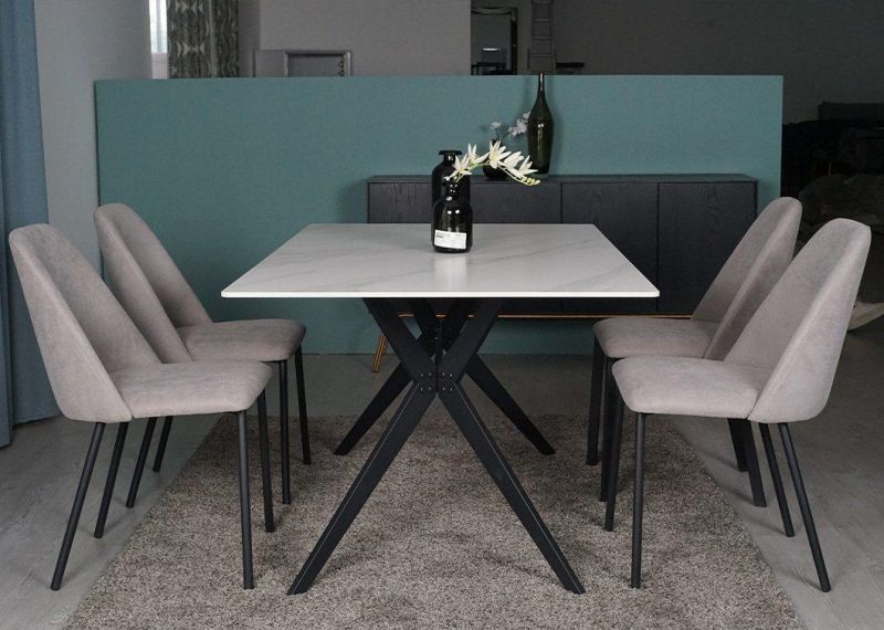 Foshan Modern Home Hotel Restaurant Furniture Set Stainless Steel Frame Marble Top Dining Table