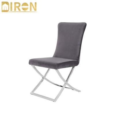 Furniture Design Classic Dining Table Stainless Steel Fabric Tufted Upholstered Restaurant Chair