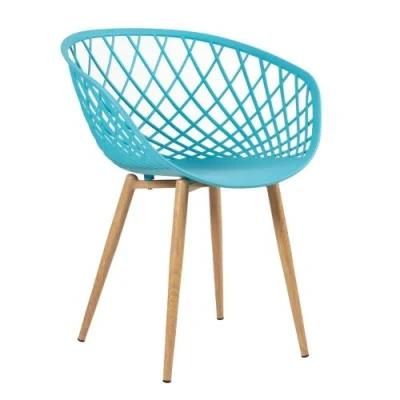 Modern Design Metal Leg Plastic Chair Full Polypropylene Chair with Rhombic Pattern Back with Black Metal Leg
