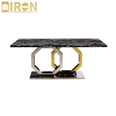 Hot Selling Modern Design Gold Marble Top Stainless Steel Base Dining Table for Restaurant Furniture