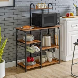 Open Compartment and Mesh Shelf, Metal Side Table, Bedroom, Easy Assembly, Space Saving, Industrial, Rustic Brown
