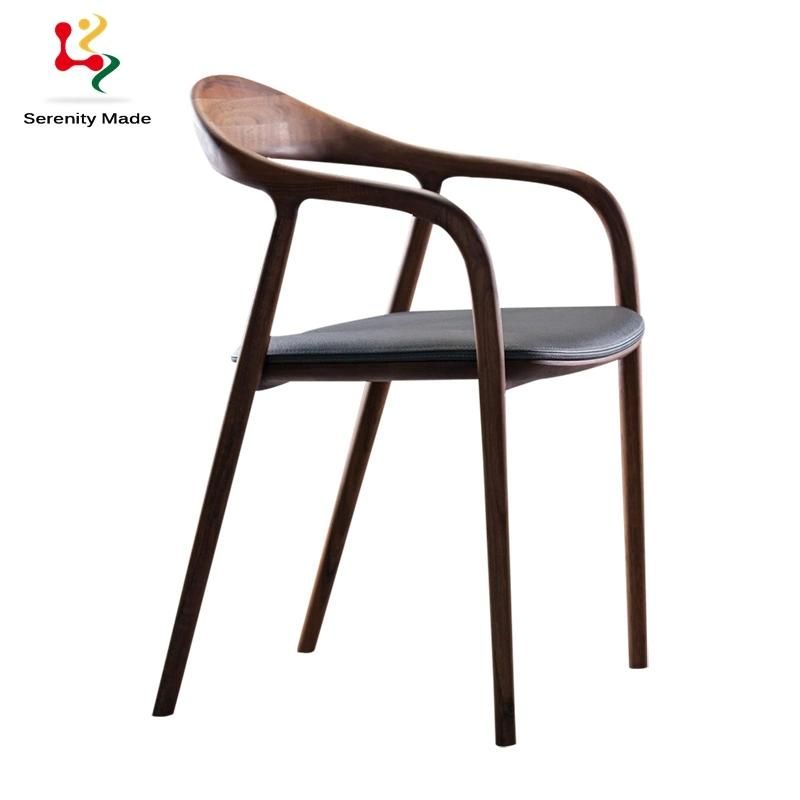 Chineses Cafe Furniture Walnut Wood Dining Chair with Seat Pad