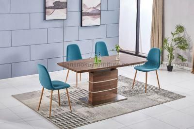 High Quality Restaurant Industrial Style Cylindrical Leg Glossy Convertible Extendable MDF Top Dining Table