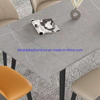 Luxury Nordic Modern Design Square Expandable Extendable White Mable Dining Table and Chair Dining Table Set 4 Seater 6 Chairs