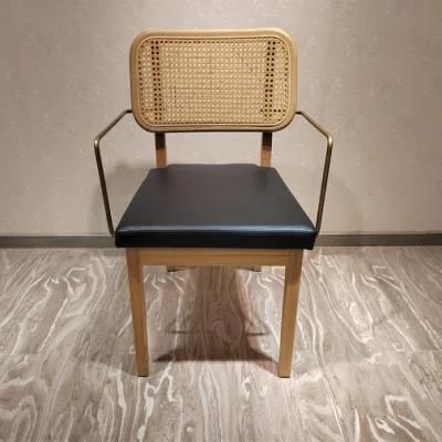 Natural Rattan Chair with Upholstered Seat Nordic Cane Back Dining Chair