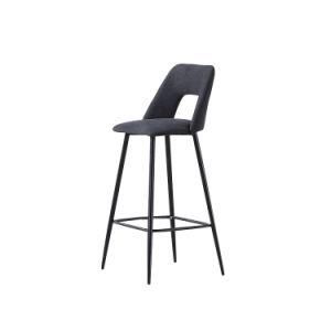 Modern Style Bar Stool Black Painted Legs and Velvet Soft Back-Rest Bar Stool