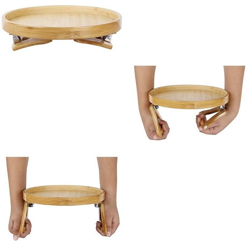 Foldable Bamboo Sofa Couch Tray with Clip