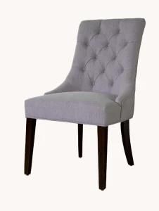 Wooden Furniture Upholstered Beige Linen Fabric Tufted Back Dining Room Chair