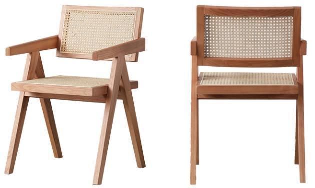 Rubber Wooden Dining Chair with Rattan Back and Rattan Seat