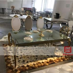 Stainless Steel Dining Table and Chairs Set Dining Room Furniture 6 Seater Glass Dining Table for Wedding