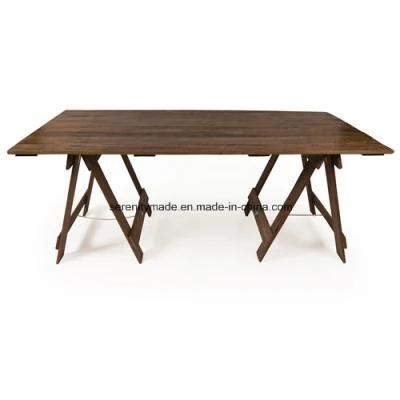 Rustic Industrial Trestle Dining Side Table with Folded Legs
