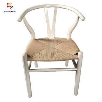 Elegant White Luxury Timber Frame Woven Rope Seat Cafe Table