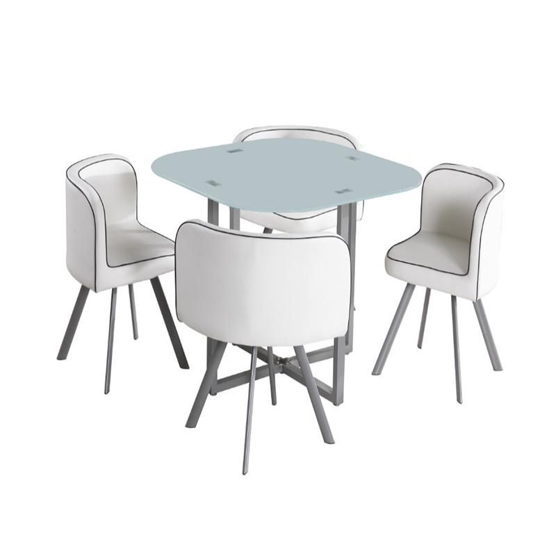 Nordic Style Cheap Price Tempered Glass Tables Leather Chairs Dining Room Furniture Dining Tables Set