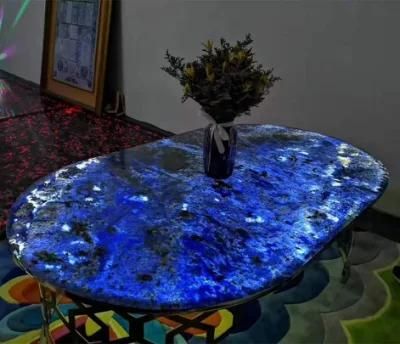 Luxury Blue Marble Dinning Table Top with Light