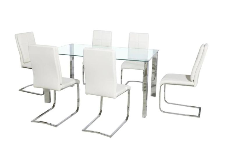 Factory Hot Sale Home Furniture Cheap Modern Glass Top Chromed Legs Dining Table